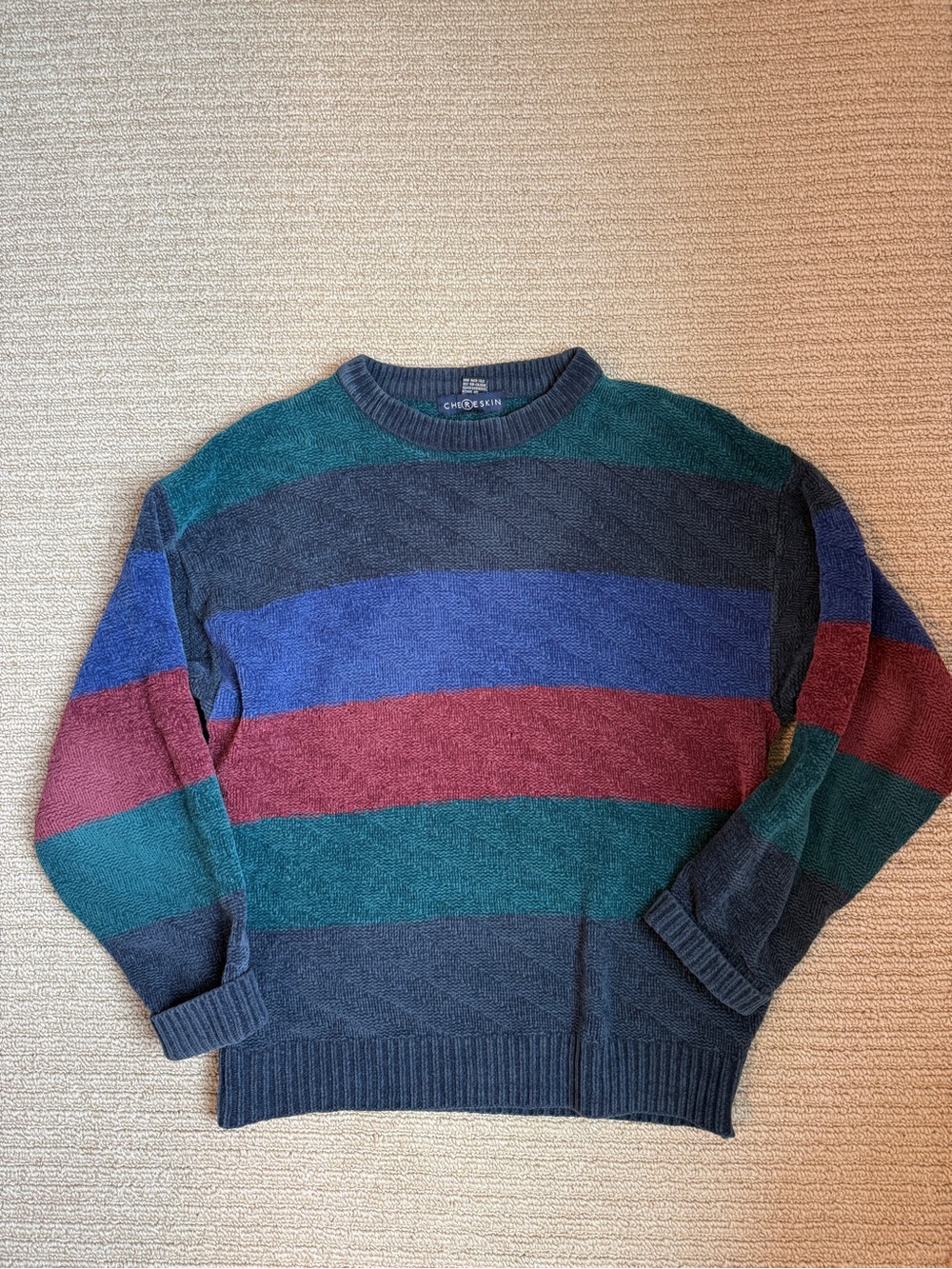 Vintage Oversized Striped Crewneck Sweater - Multi-Color
